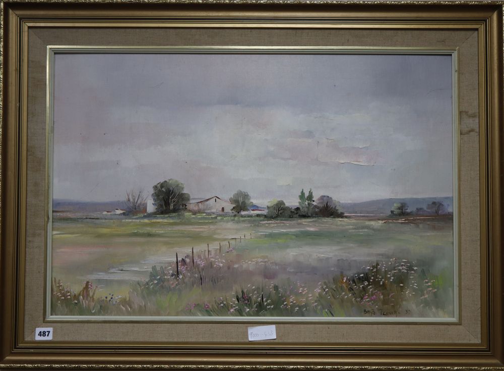 Barbara P. Coner, oil on board, Mediterranean landscape, signed and dated 87, 50 x 75cm